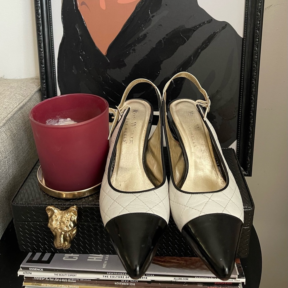 Ron White Black and White Slingback Heels